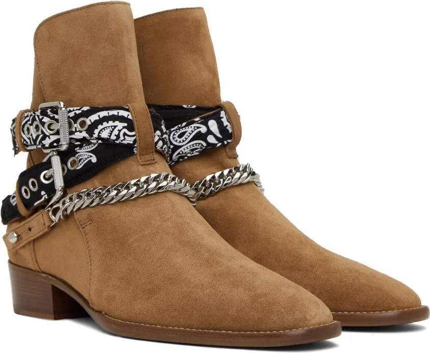 Brown Buckle Boots with Bandana Design