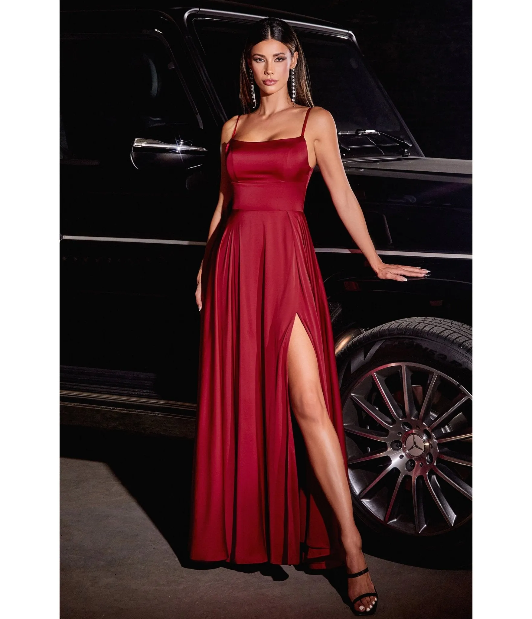 Burgundy Satin A Line Bridesmaid Dress