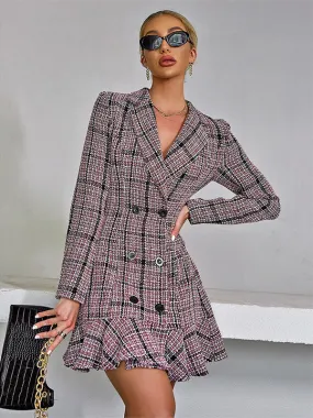 Business Short Dress with Notched Lapel Double-Breasted Blazer Dresses