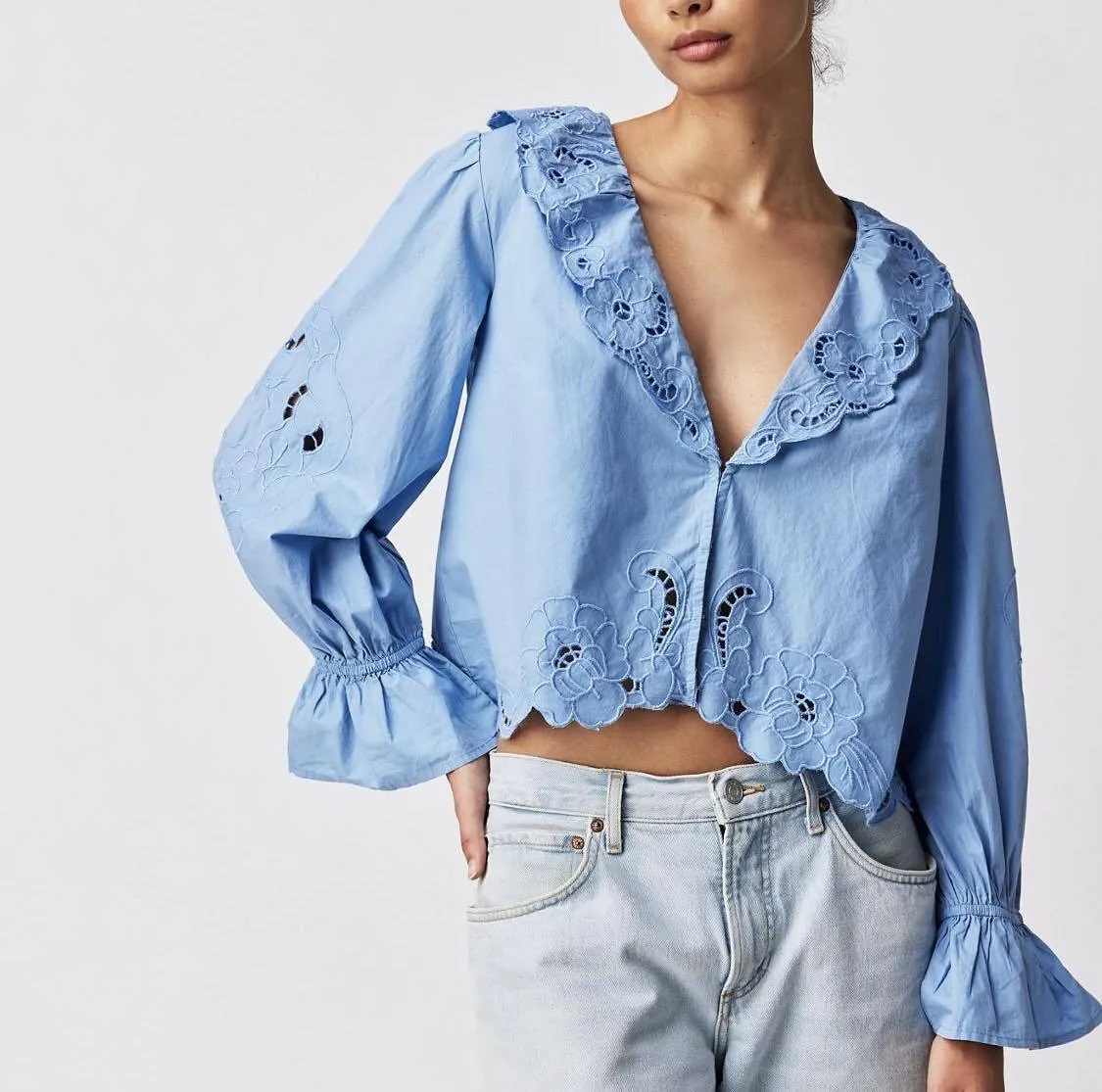 Casual Style Long Sleeve Plain Cotton Shirts & Blouses by Free People