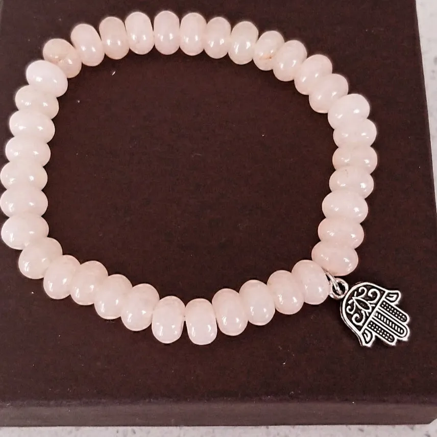 Chakra Balancing Energy Bracelet with Light Pink Moonstone Beads