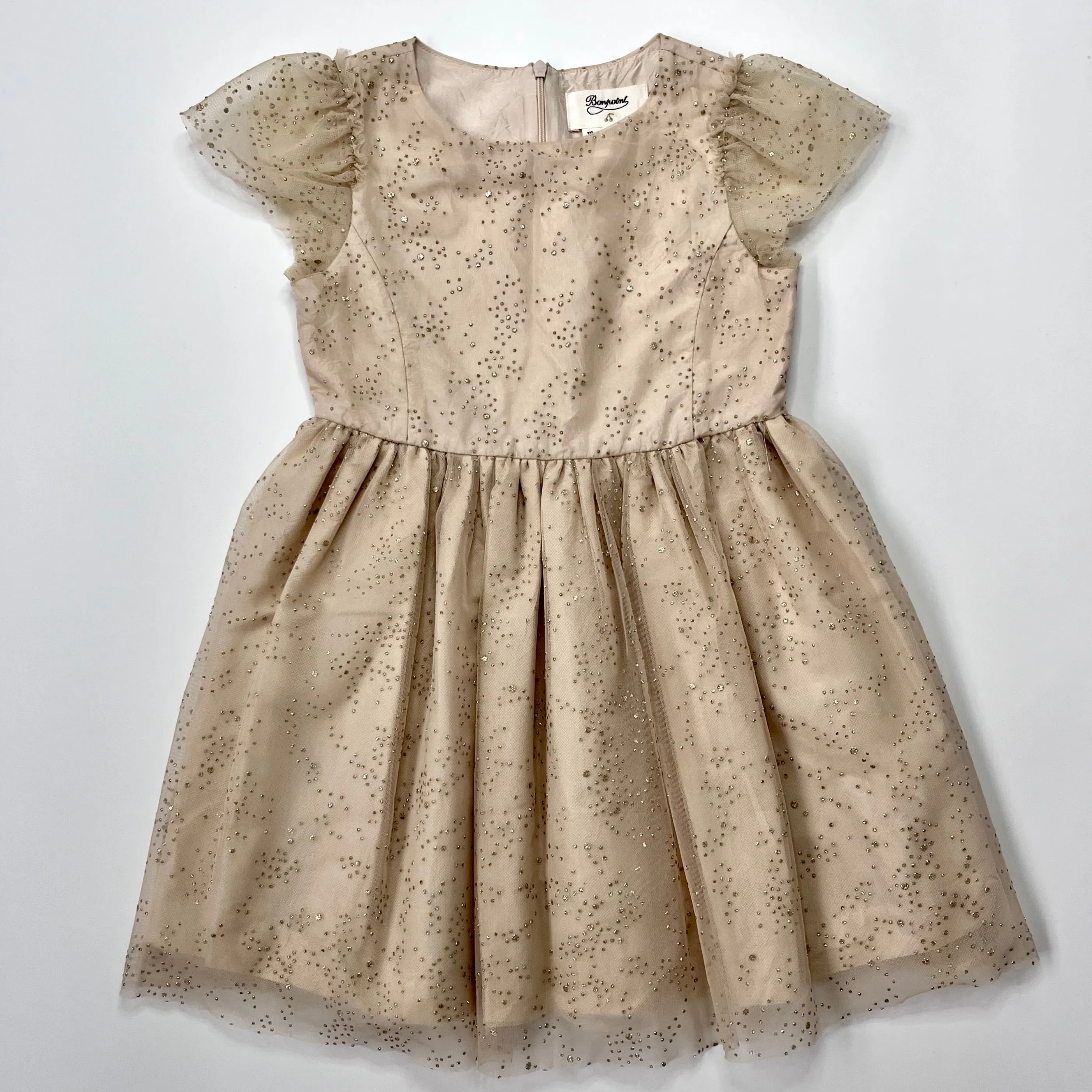 Bonpoint Champagne Sparkle Tulle Dress in Size 8