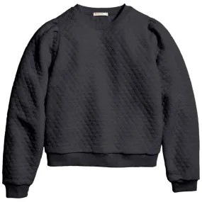 Marine Layer Women's Quilted Puff Sleeve Crewneck in Charcoal