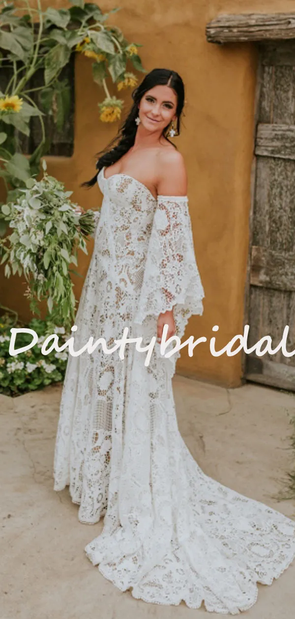 Off-shoulder Sweetheart Vintage Lace Wedding Dress