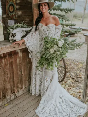 Off-shoulder Sweetheart Vintage Lace Wedding Dress