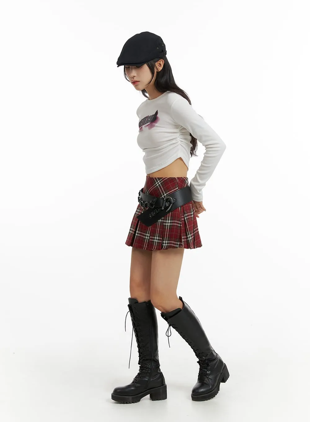 Checkered Pleated Mini Skirt