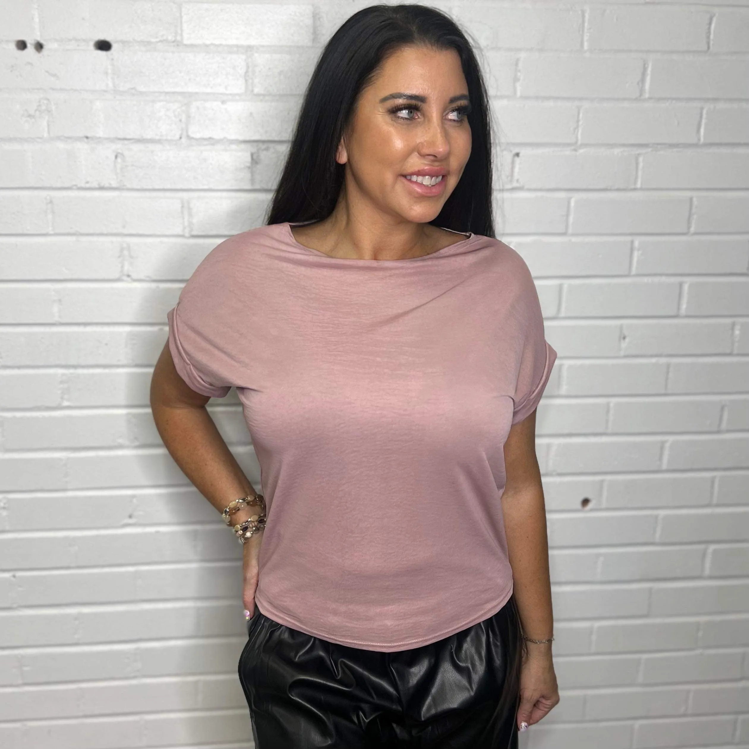 Rose Wide Neck Cuffed Sleeve Top