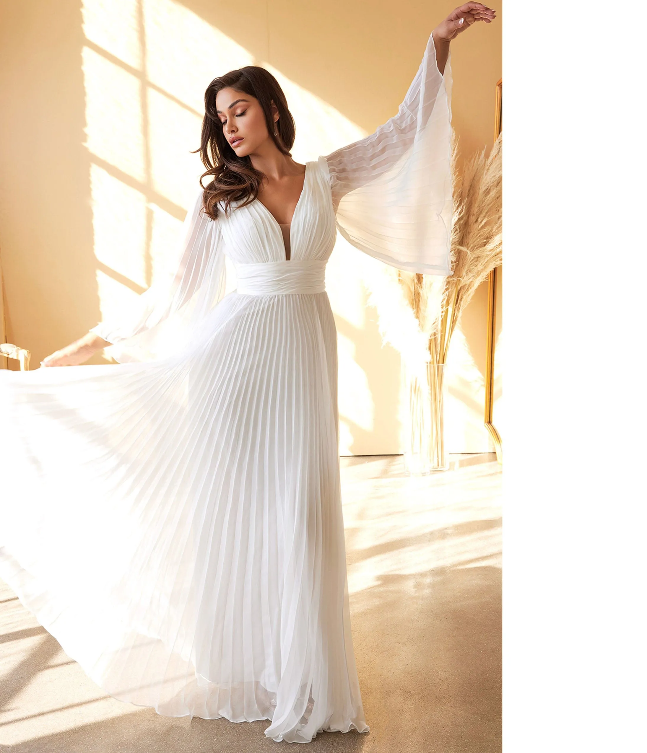 White Pleated Bridal Gown