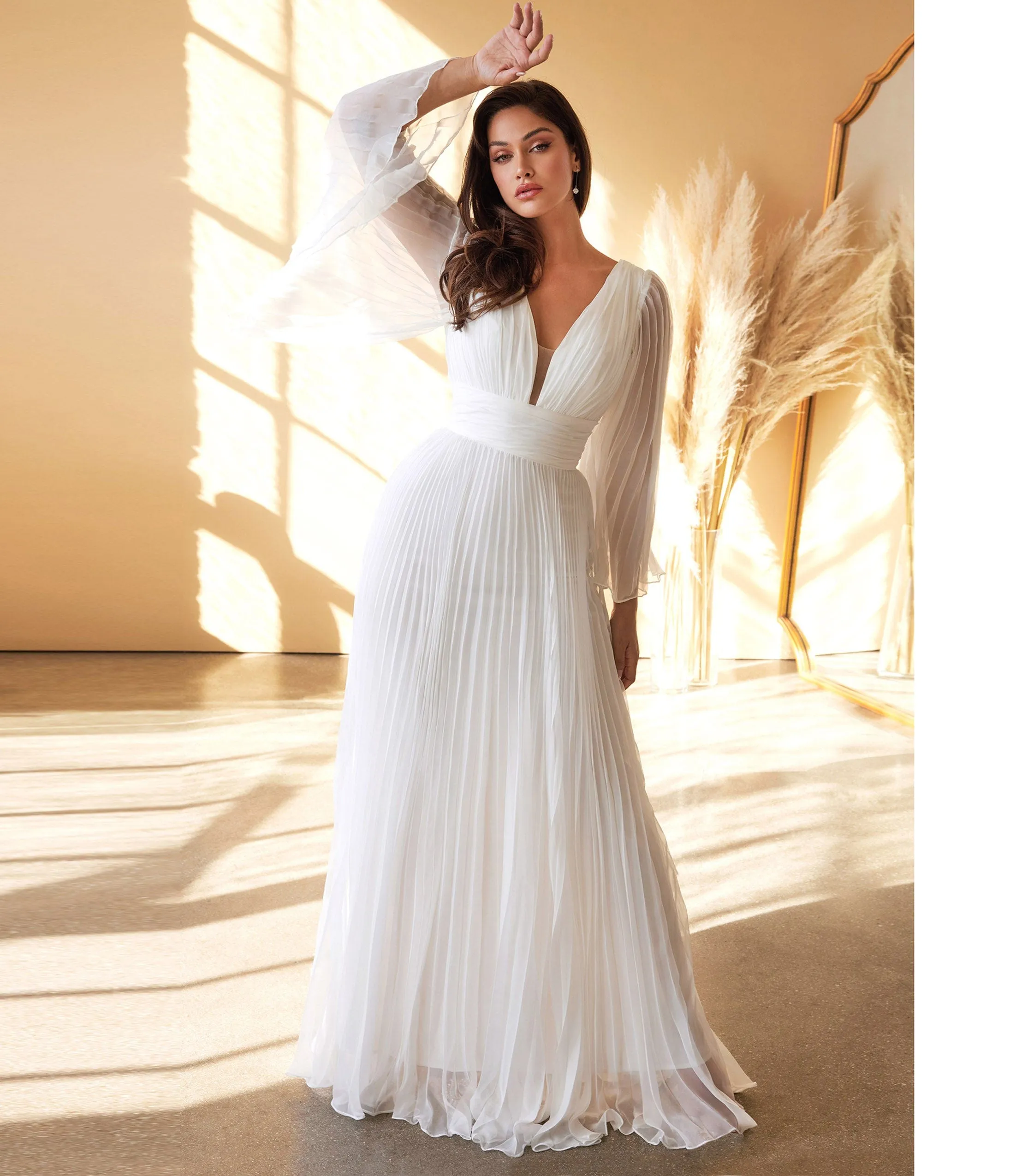 White Pleated Bridal Gown