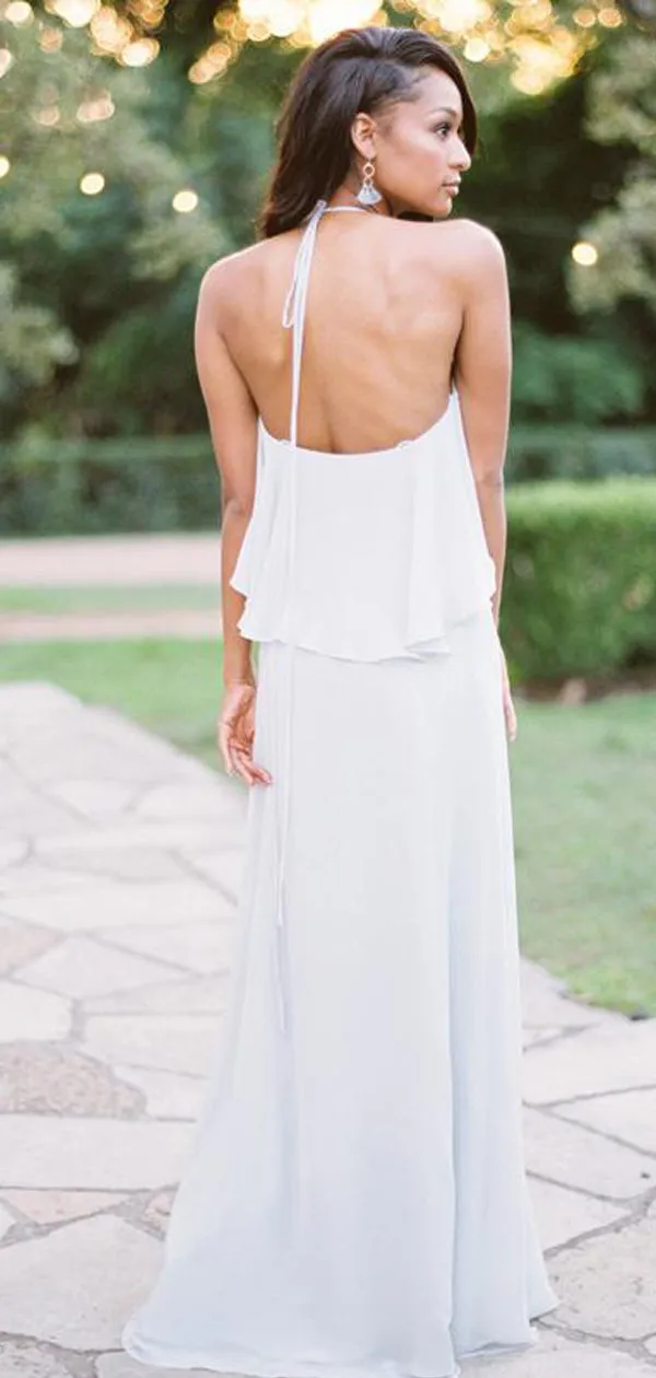 Convertible White Chiffon Halter Long Bridesmaid Dress, DB126