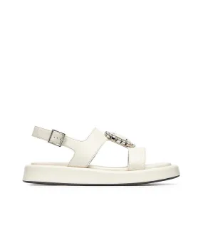 Cream Nappa Leather Sandals with Jewel Buckle