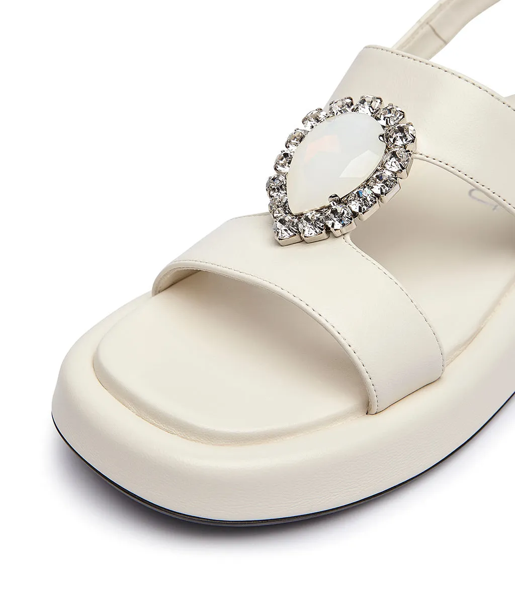 Cream Nappa Leather Sandals with Jewel Buckle