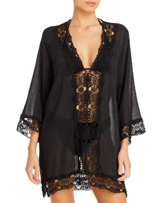 Crocheted Lace Trim Tunic Swim Cover-Up by Island Fare