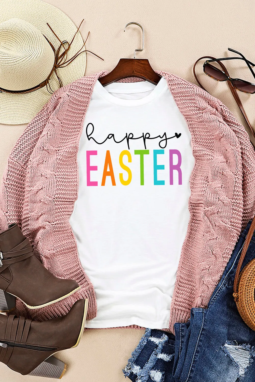 Cuffed Happy Easter Graphic Tee