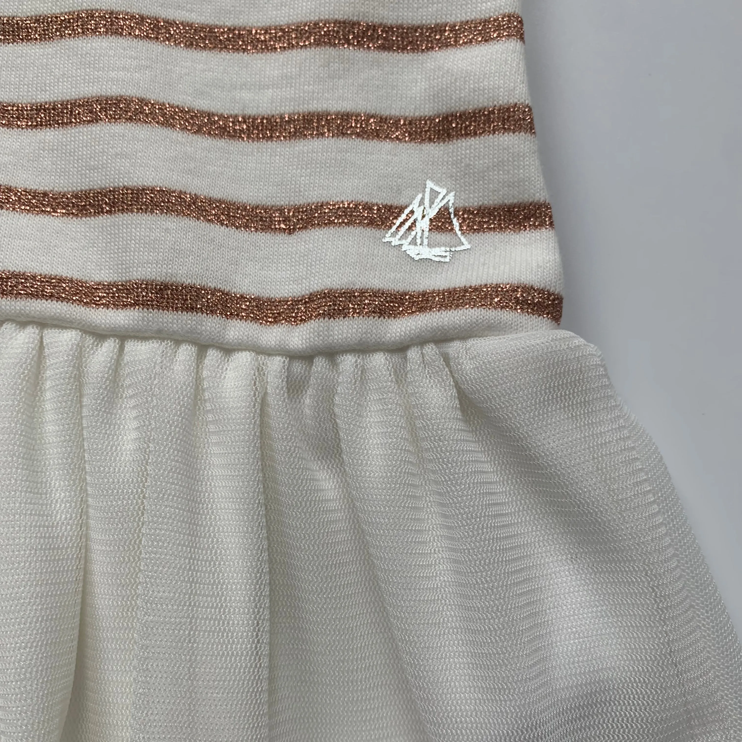 3 Months Rose Gold White Stripe Dress with Tulle Skirt,