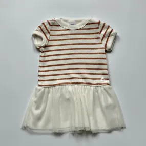 3 Months Rose Gold White Stripe Dress with Tulle Skirt,