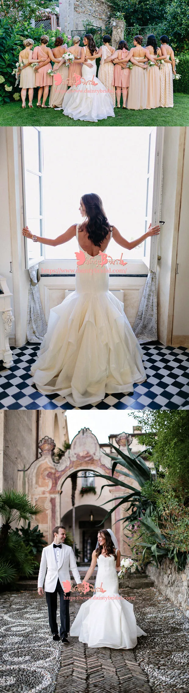 Off White Satin Spaghetti Strap Mermaid Wedding Dress