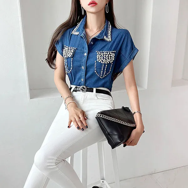 Casual Denim Dolman Sleeve Cotton Shirt