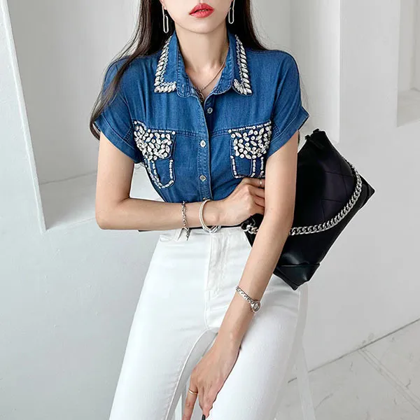 Casual Denim Dolman Sleeve Cotton Shirt