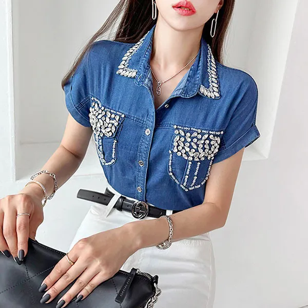 Casual Denim Dolman Sleeve Cotton Shirt