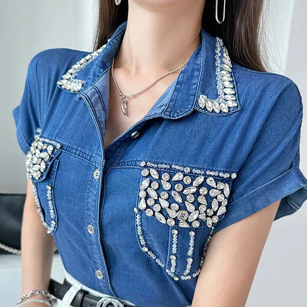 Casual Denim Dolman Sleeve Cotton Shirt