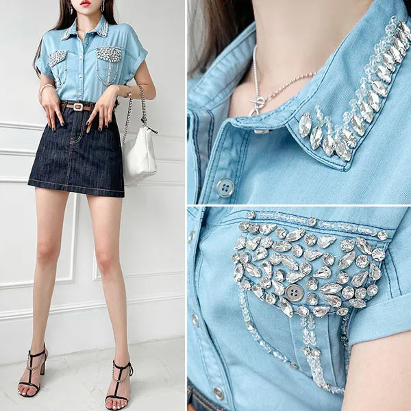 Casual Denim Dolman Sleeve Cotton Shirt