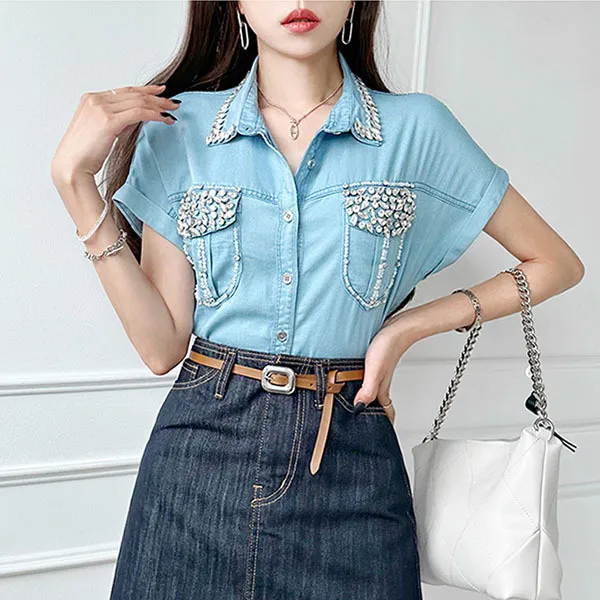 Casual Denim Dolman Sleeve Cotton Shirt