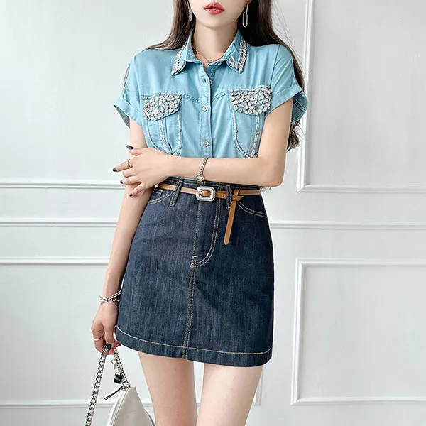 Casual Denim Dolman Sleeve Cotton Shirt