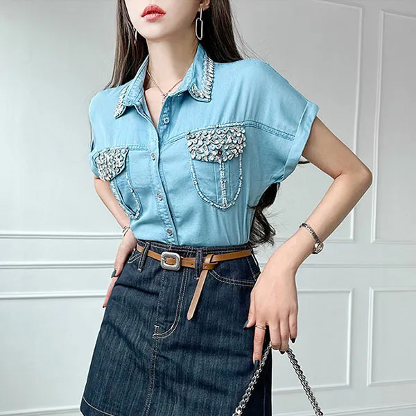 Casual Denim Dolman Sleeve Cotton Shirt