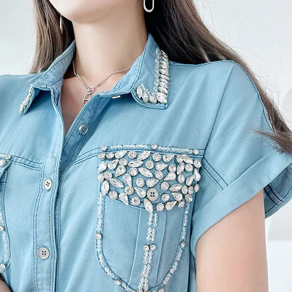 Casual Denim Dolman Sleeve Cotton Shirt