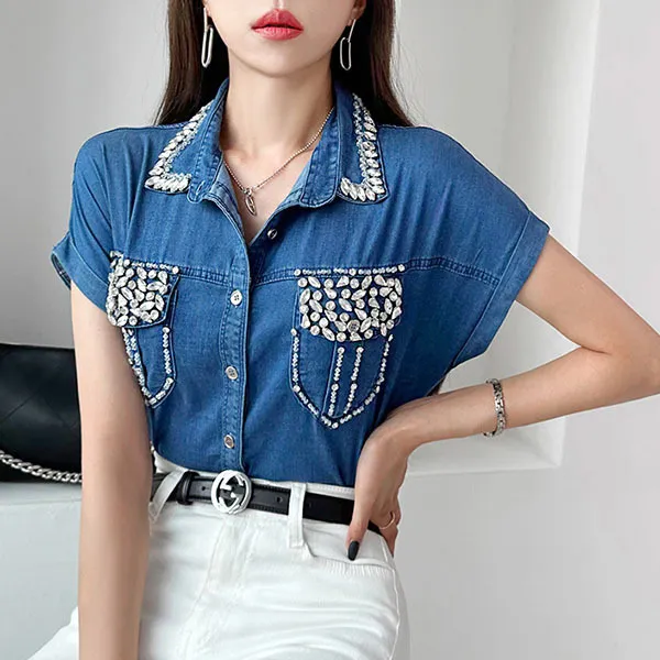 Casual Denim Dolman Sleeve Cotton Shirt