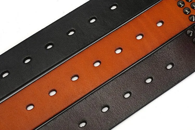 Unisex Designer Leather Belt with Dot Rivets