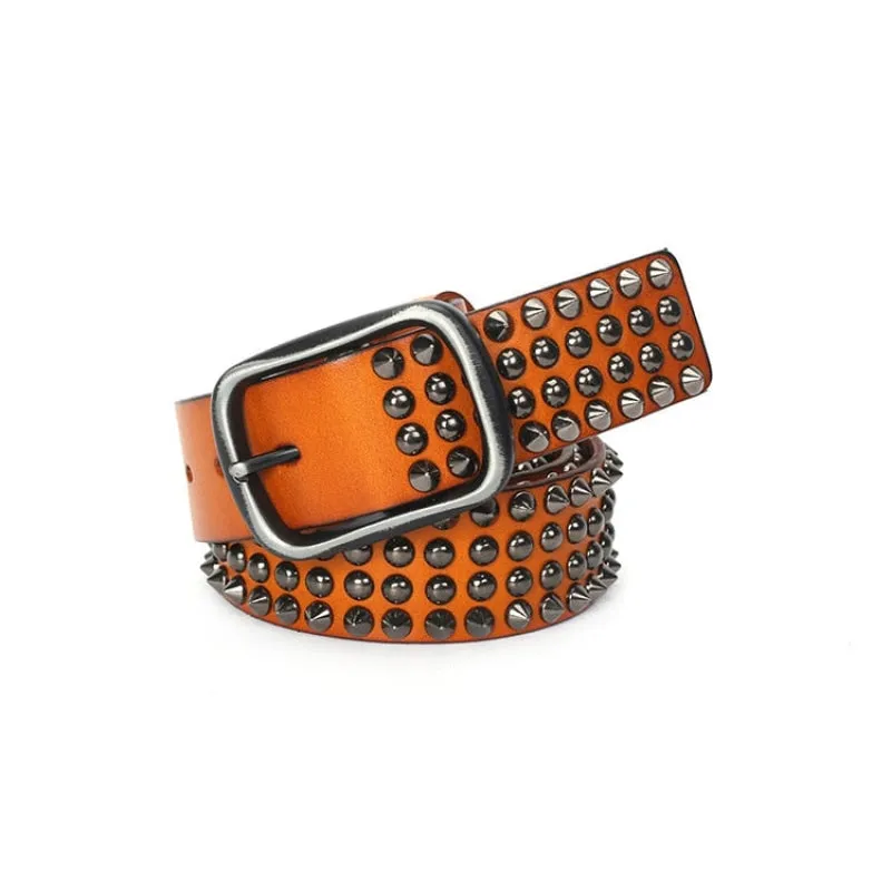 Unisex Designer Leather Belt with Dot Rivets