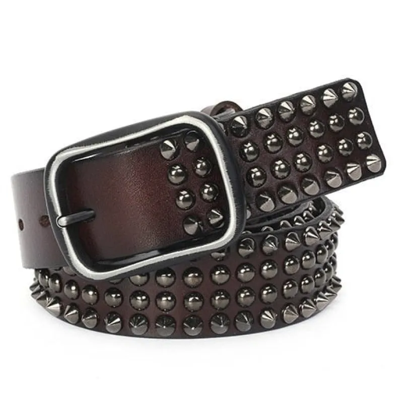 Unisex Designer Leather Belt with Dot Rivets