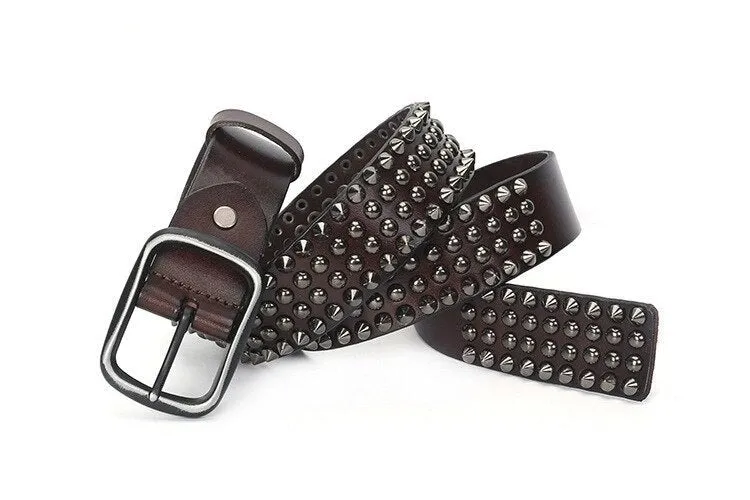 Unisex Designer Leather Belt with Dot Rivets