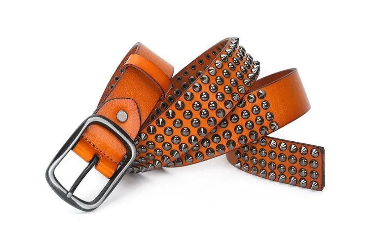 Unisex Designer Leather Belt with Dot Rivets