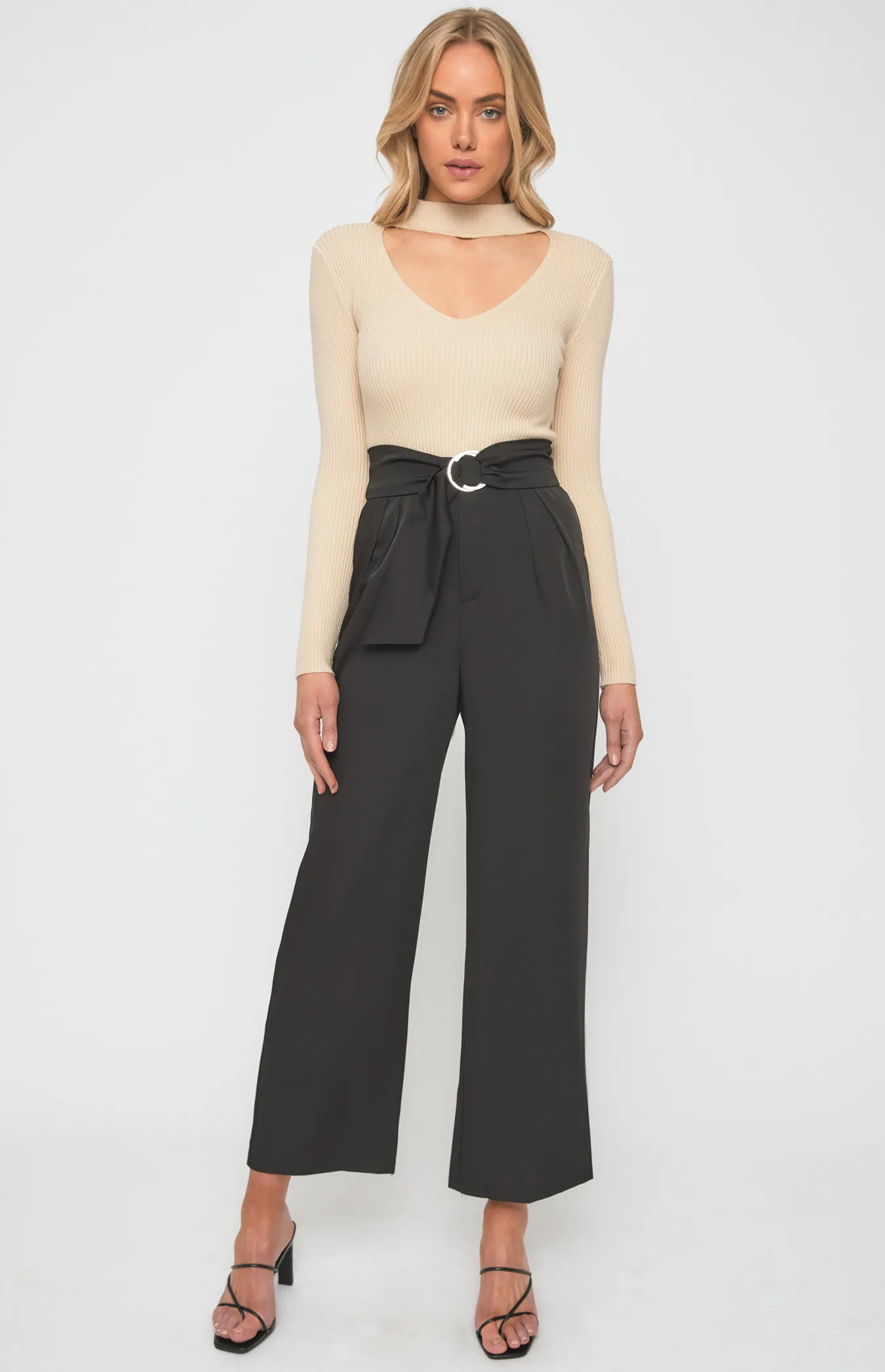 Double Pleated Pants with Circle Ring Belt (SPA419A)