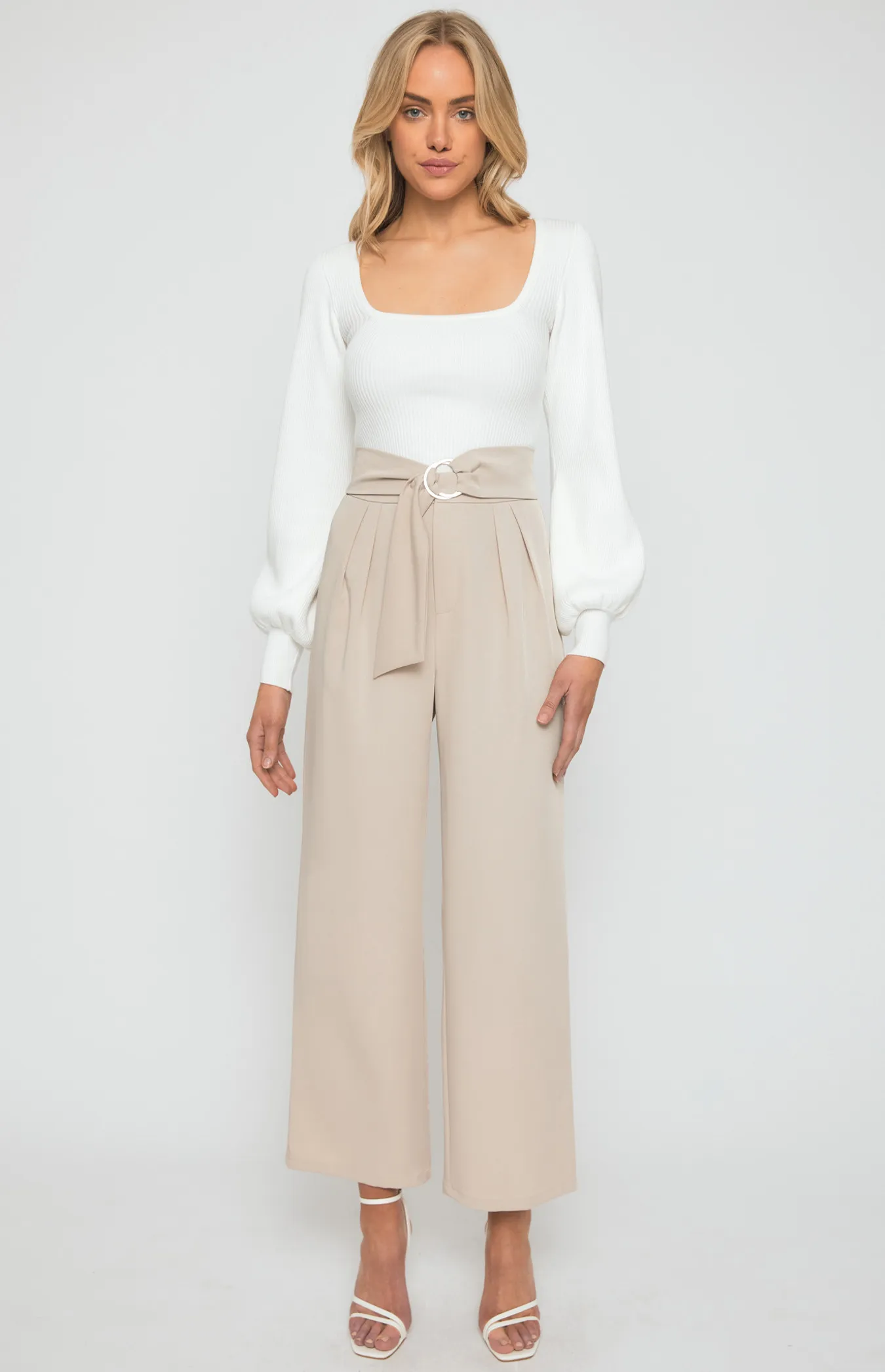 Double Pleated Pants with Circle Ring Belt (SPA419A)