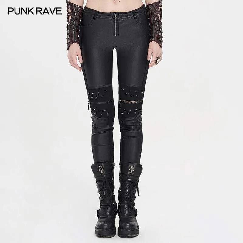 Edgy Hollow Rivets Fitted Pants for Women