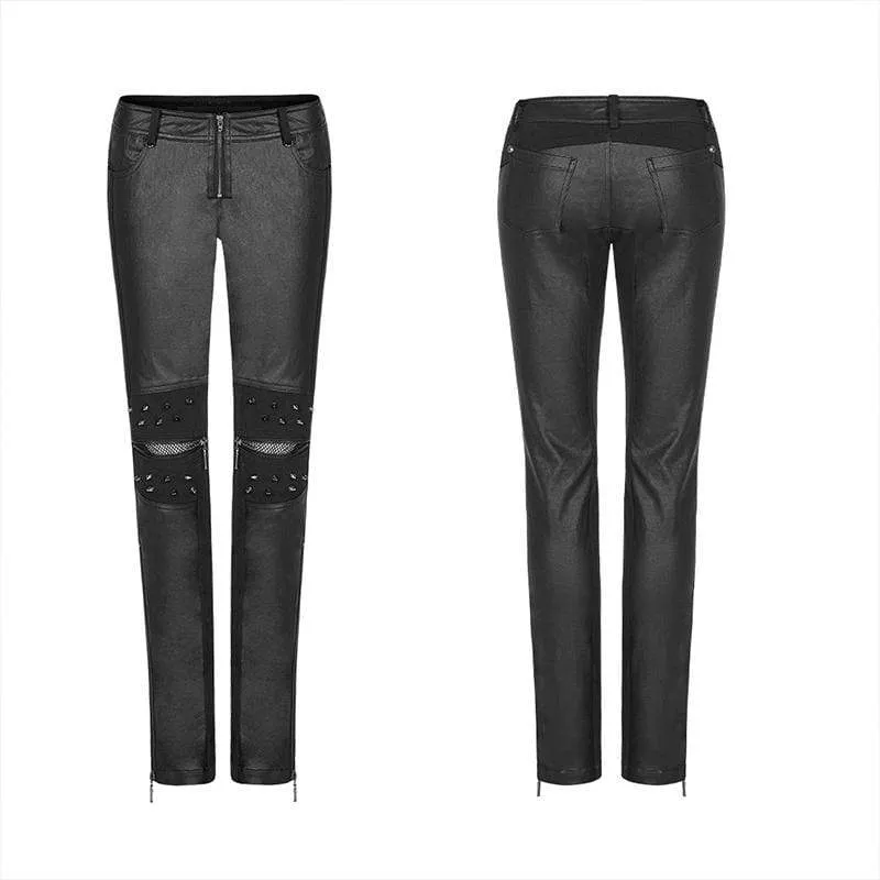 Edgy Hollow Rivets Fitted Pants for Women