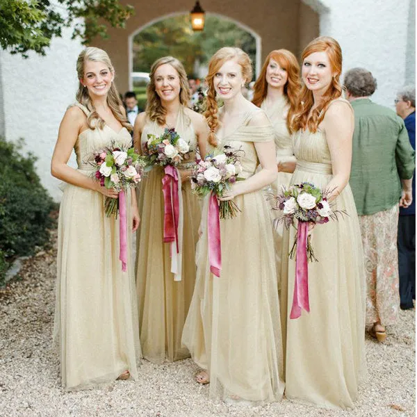 Glamorous Gold A-line Sleeveless Bridesmaid Gown