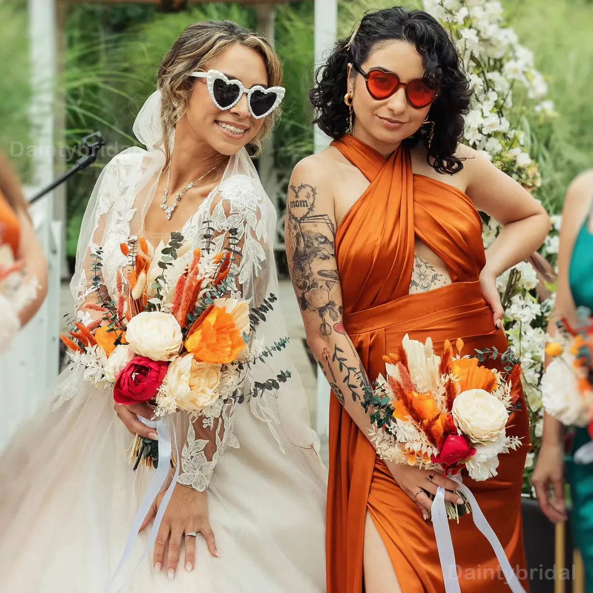 Elegant Burnt Orange Satin Bridesmaid Dress