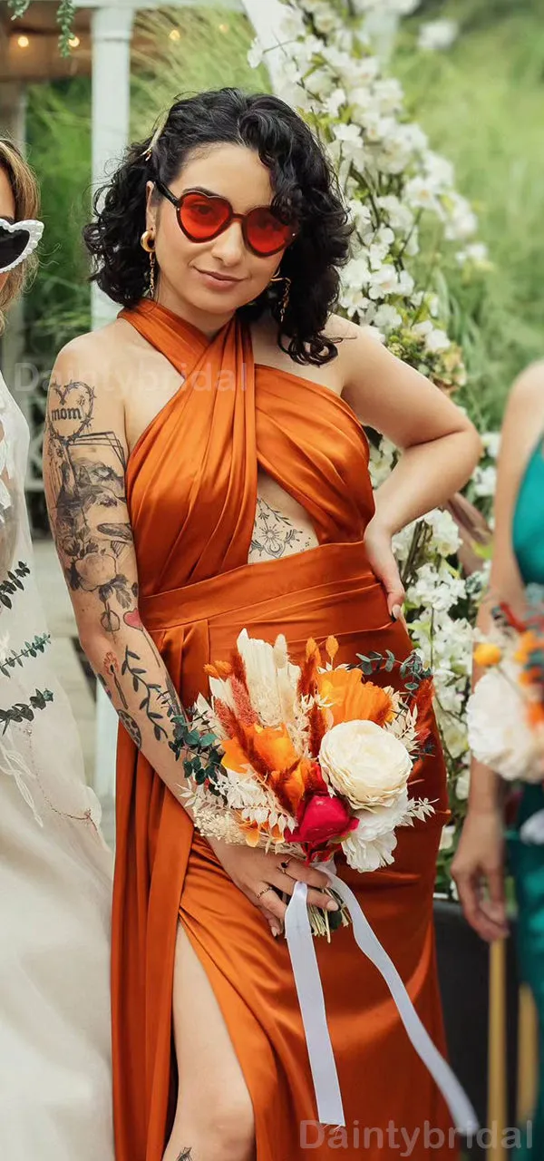 Elegant Burnt Orange Satin Bridesmaid Dress