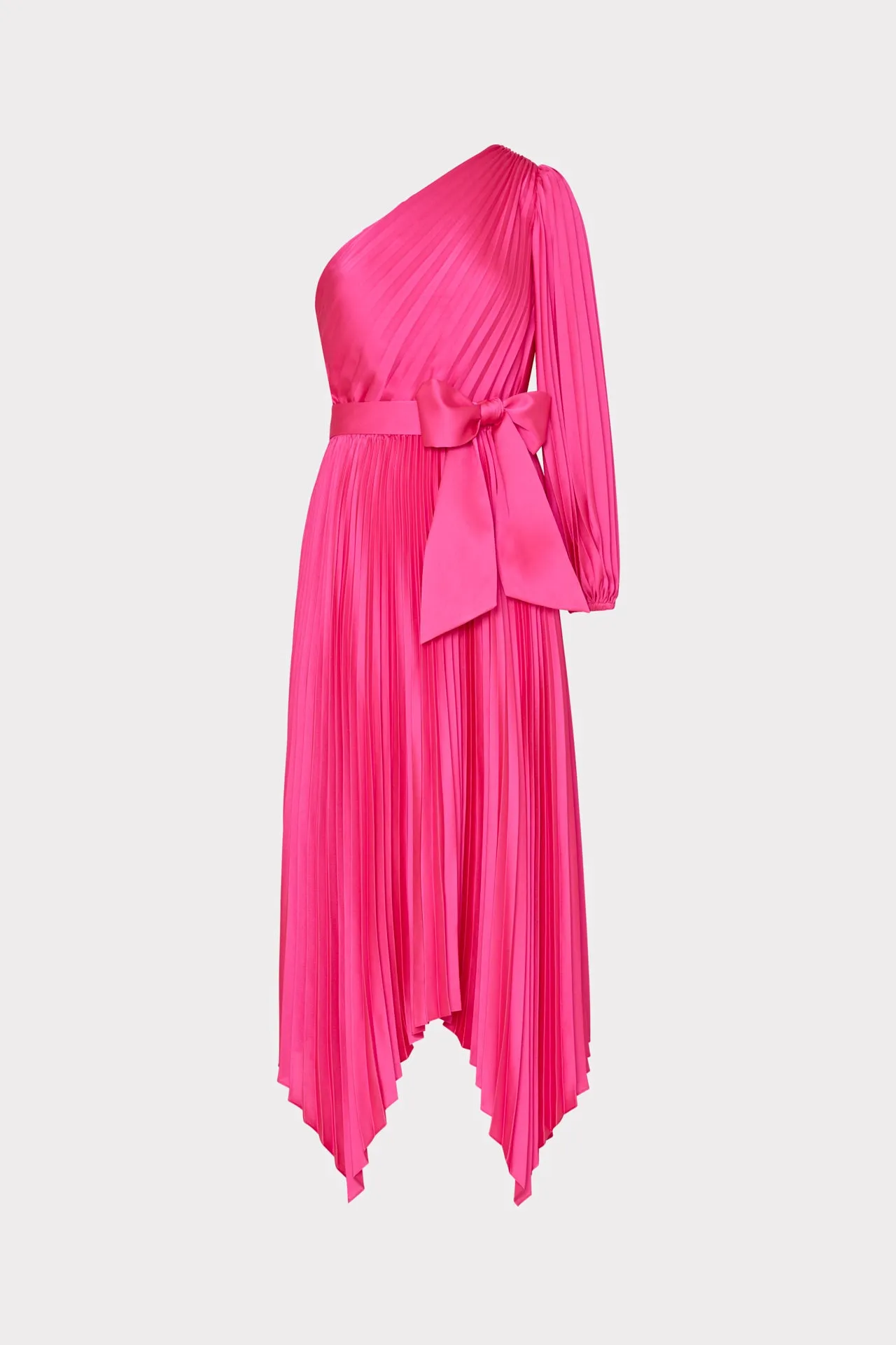 One Shoulder Dress with Satin Pleats