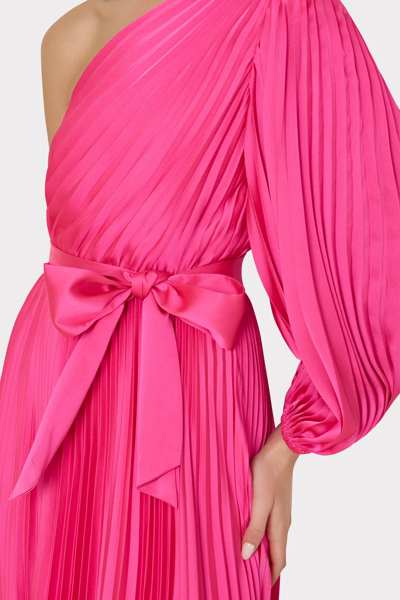 One Shoulder Dress with Satin Pleats