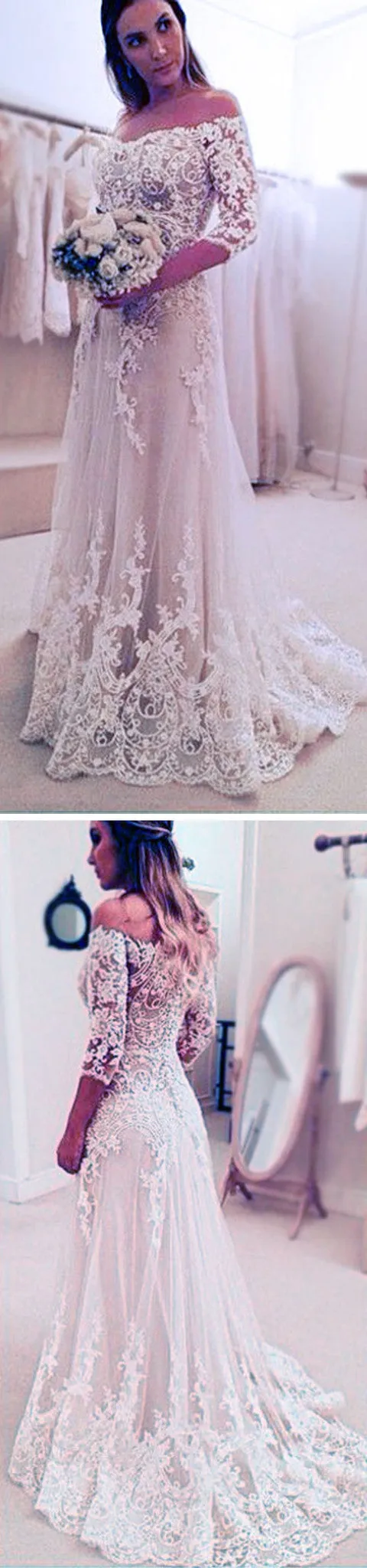 Elegant Lace Half Sleeve A-line Wedding Dress