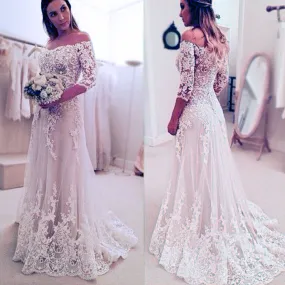 Elegant Lace Half Sleeve A-line Wedding Dress