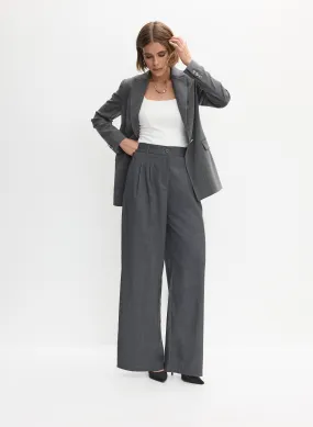 Fashionable Striped Blazer and Pleated Trousers