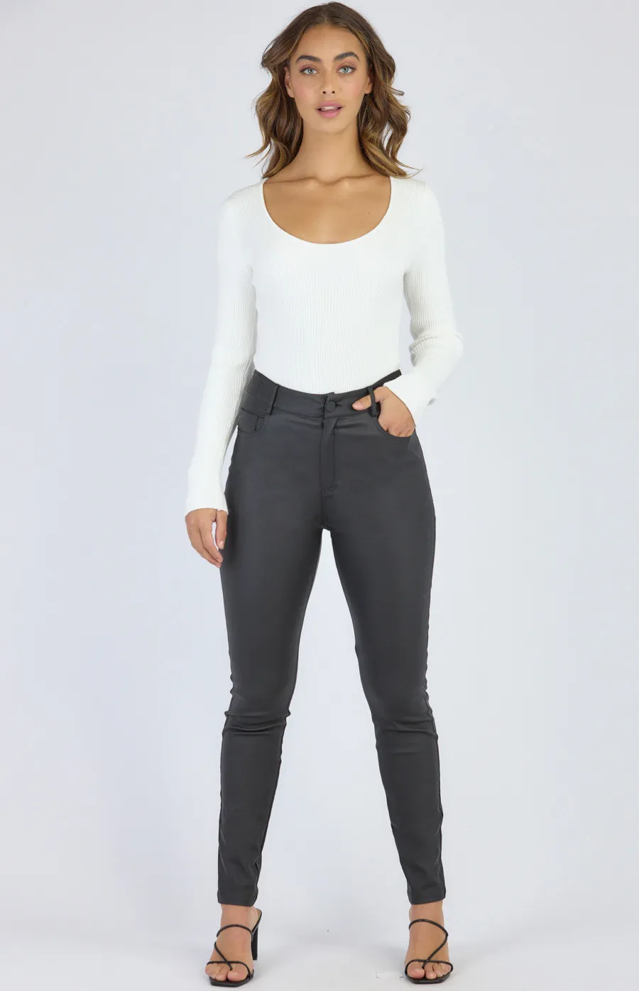 Faux Leather High Waisted Fitted Pants (SPA397A)