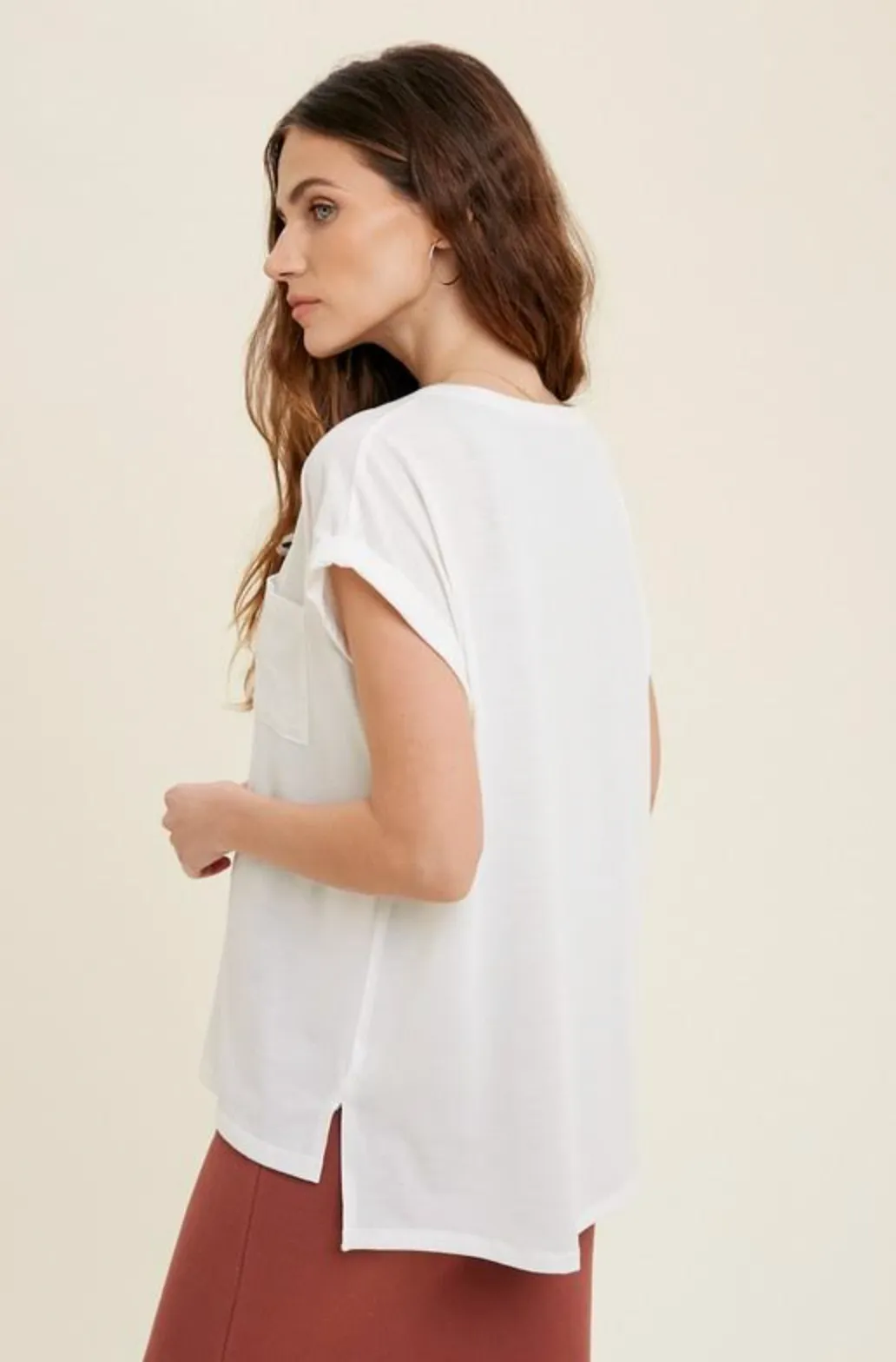 Final Sale Snap Button Top with Cuffed Sleeves